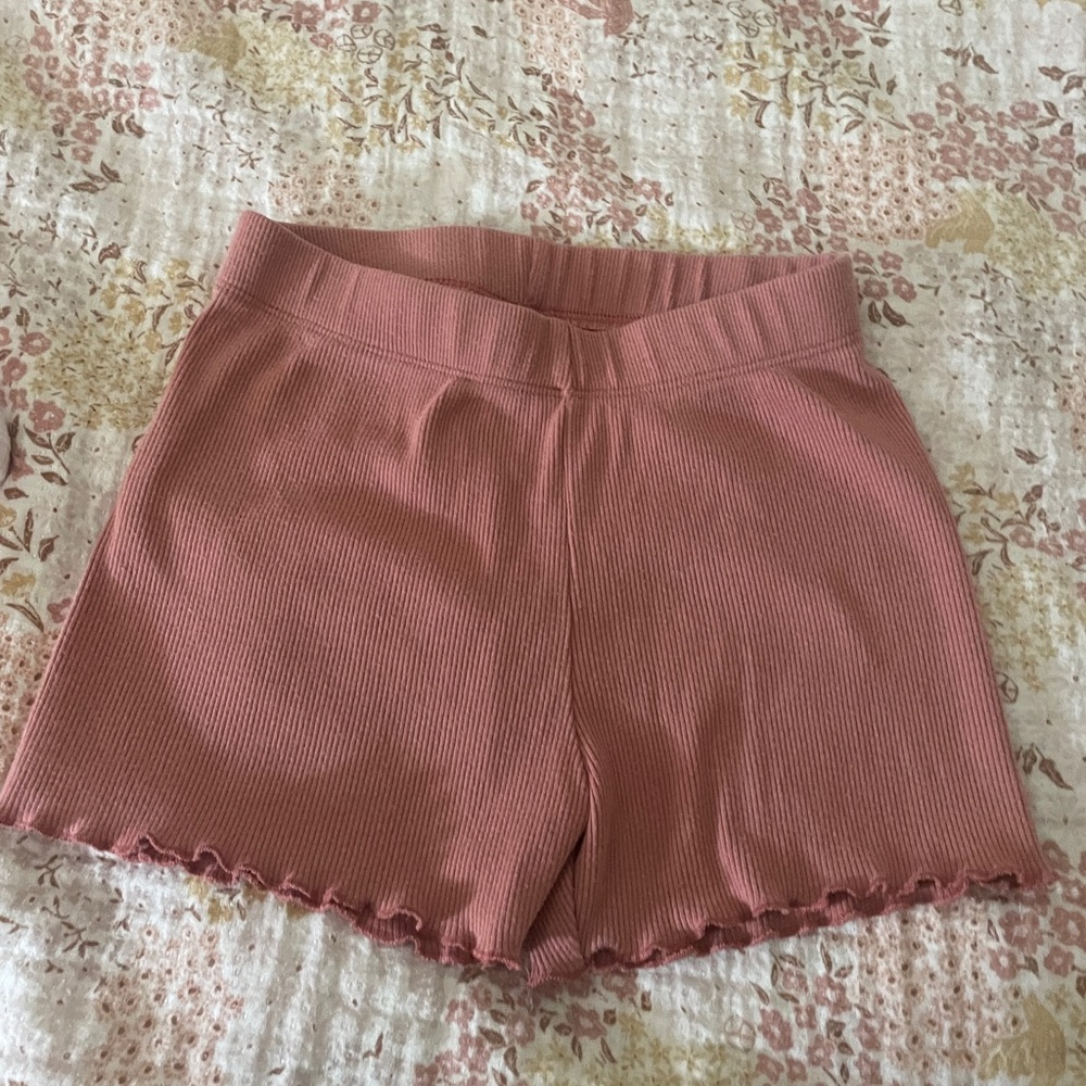 Kids High Waist Ribbed Shorts in Dusty Pink